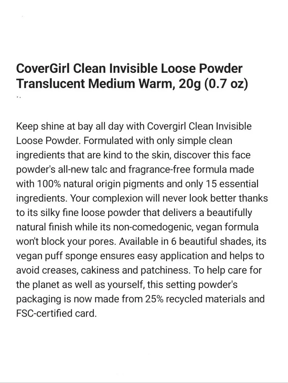 ⭐4/$15 CoverGirl Clean Invisible Loose Setting Powder Translucent Medium Warm